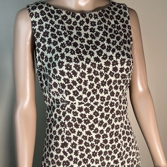 Kenar Feminine Floral Sheath Dress Brown Cream Sleeveless Lined Sz 6 - Picture 3 of 9